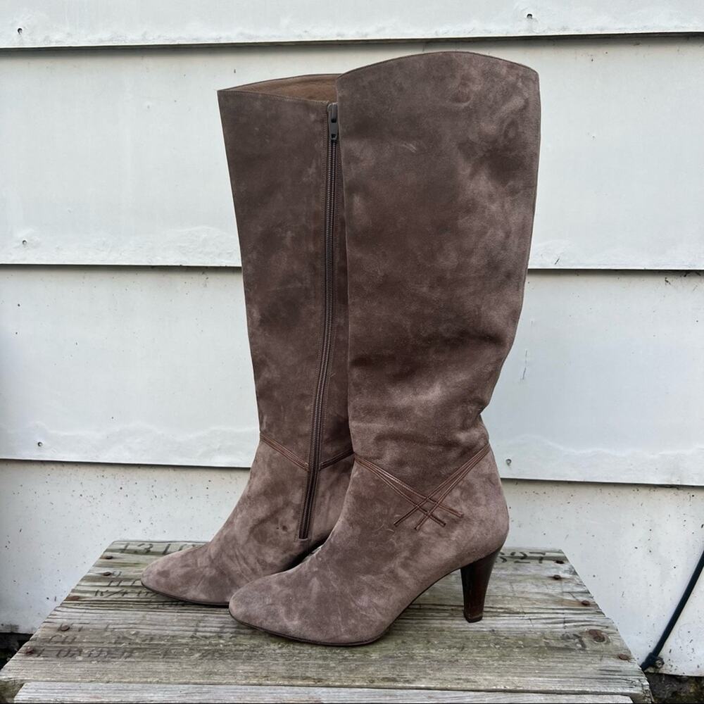 Bruno Magli bone tan knee high suede heeled boots 7 1/2 B